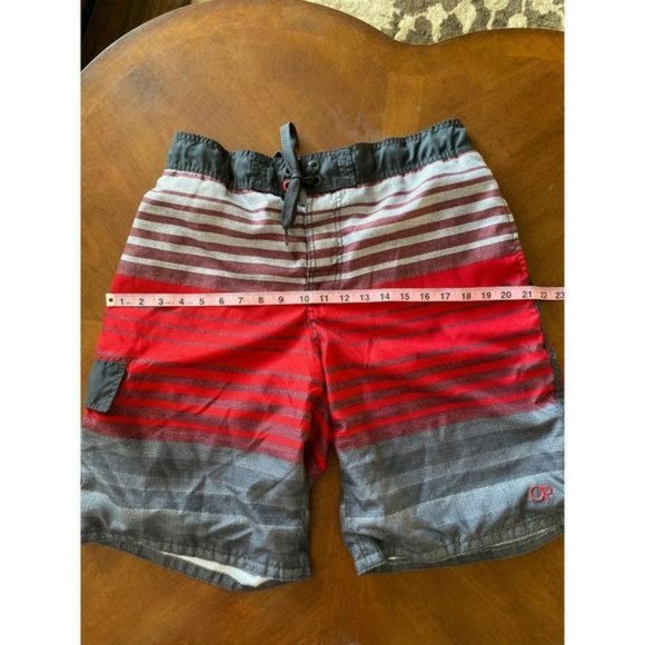 OCEAN Pacific OP Board Shorts Red Stripe Waist 32-34 Size M Lined Black Gray VGC - Picture 7 of 15
